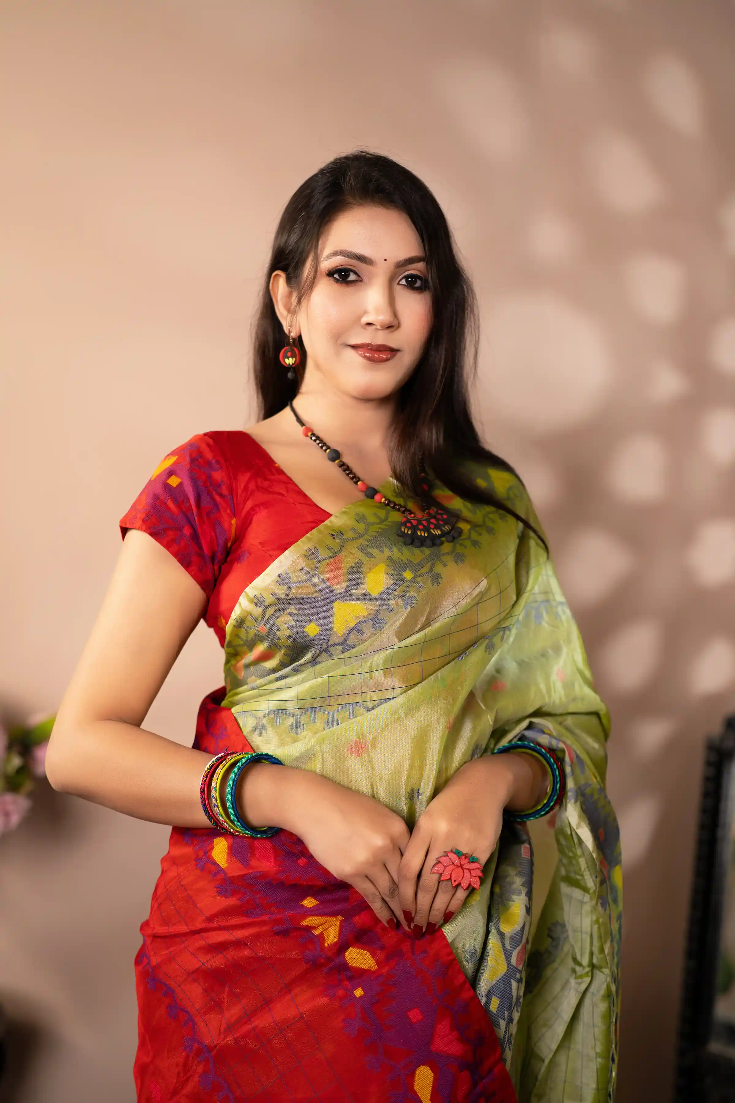 Urvashi-Ultra Soft Pure Cotton-Olive Saree (With Blouse Piece)