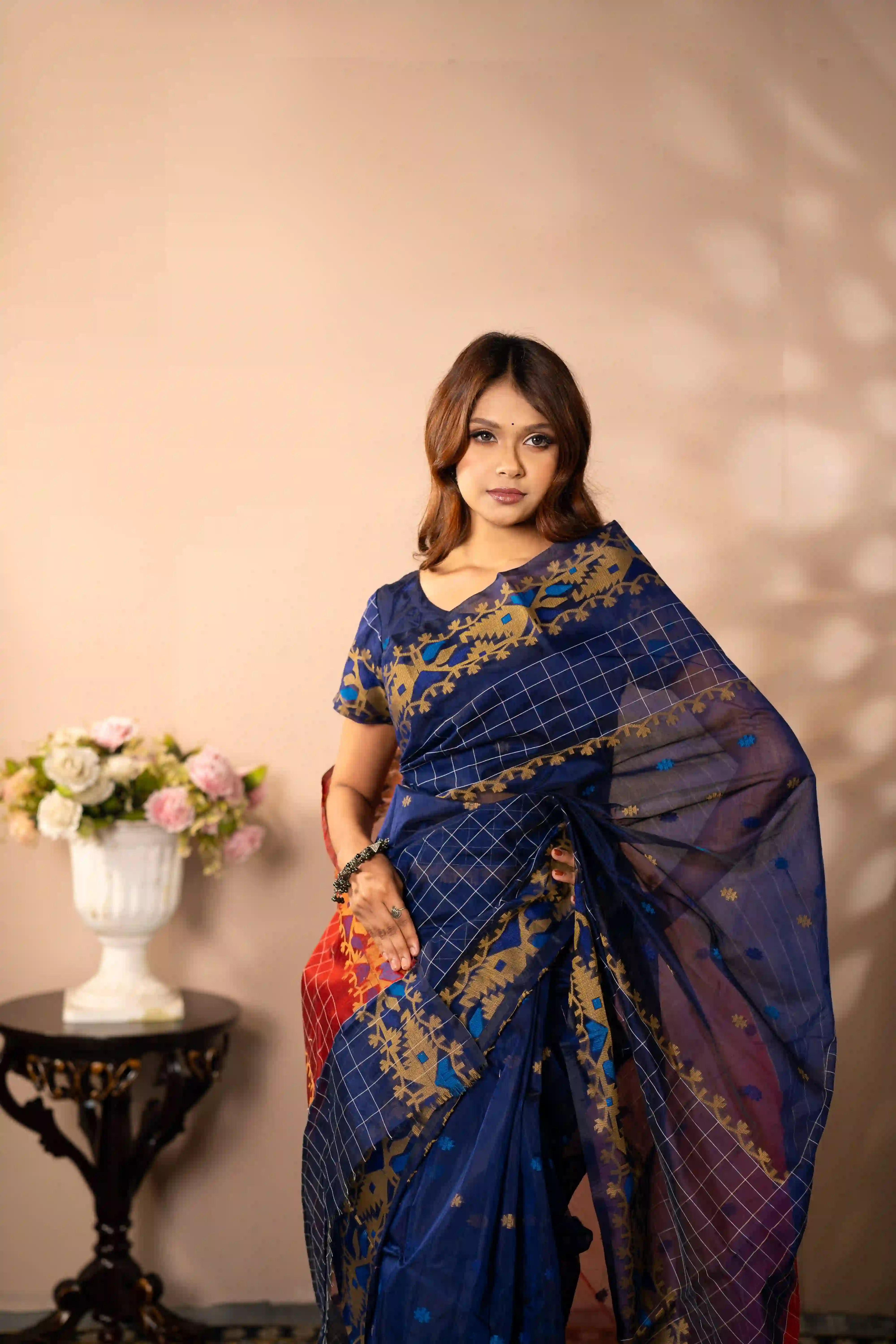 Indrani-Mercerized Cotton-Royal Blue Saree (With Blouse Piece)