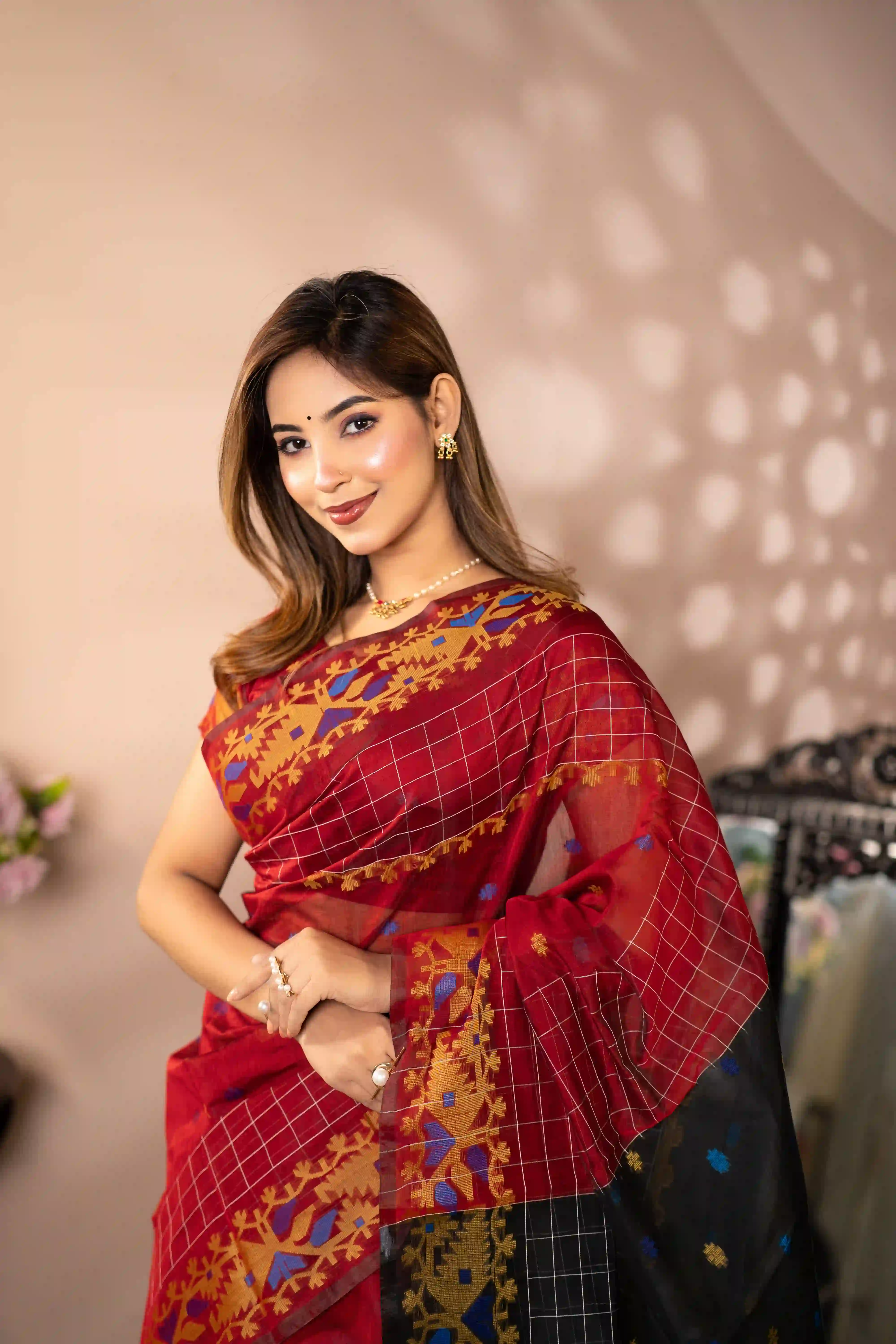 Indrani-Mercerized Cotton-Maroon Saree (With Blouse Piece)