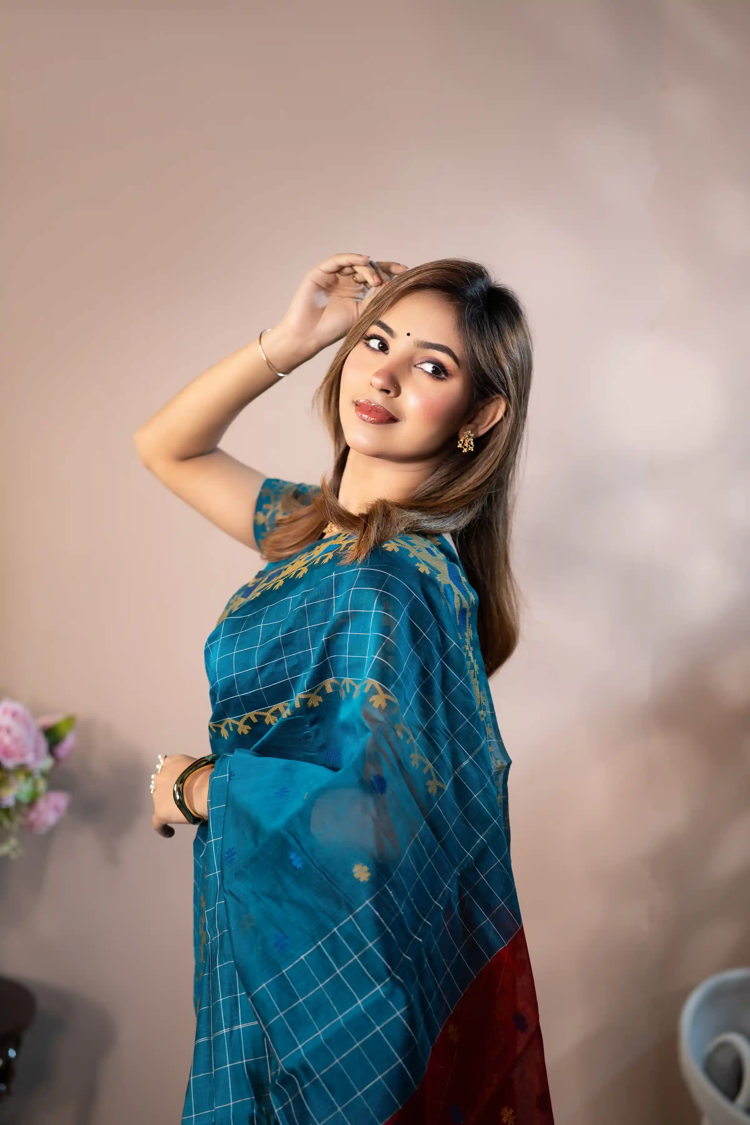 Indrani-Mercerized Cotton-Teal Blue Saree (With Blouse Piece)