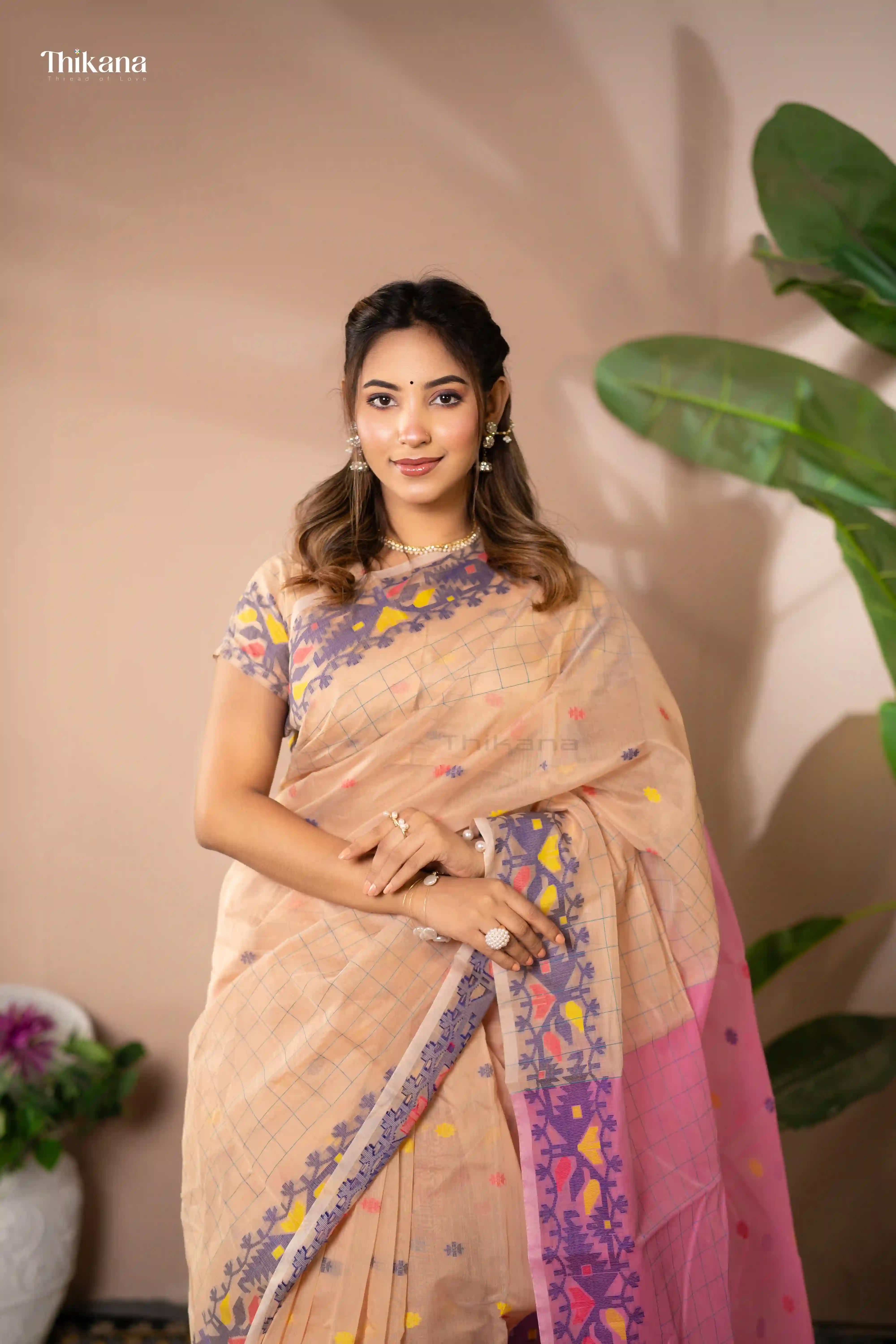 Indrani-Mercerized Cotton Saree-Nude (With Blouse Piece)