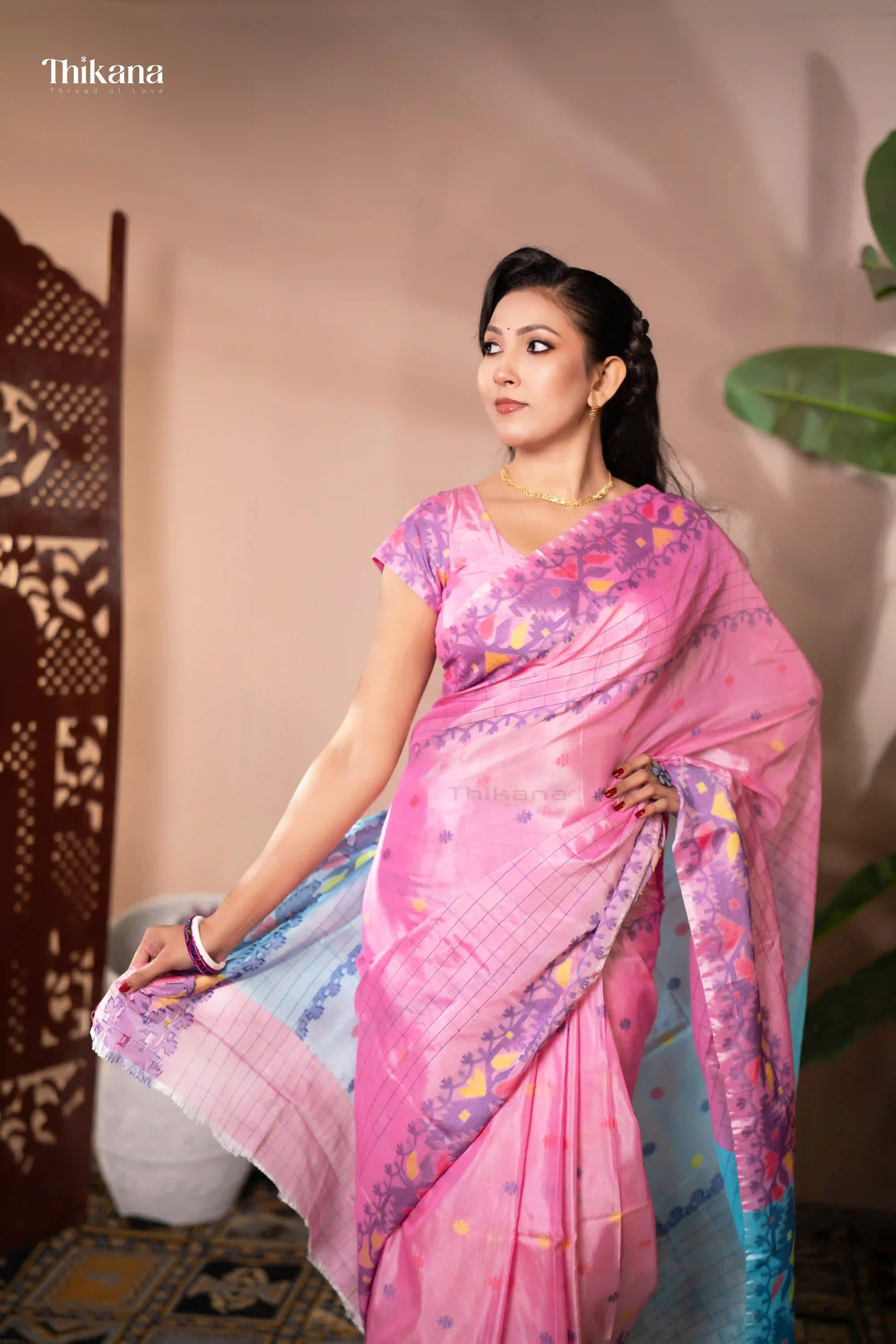 Urvashi-Ultra Soft Pure Cotton-Baby Pink Saree (With Blouse Piece)